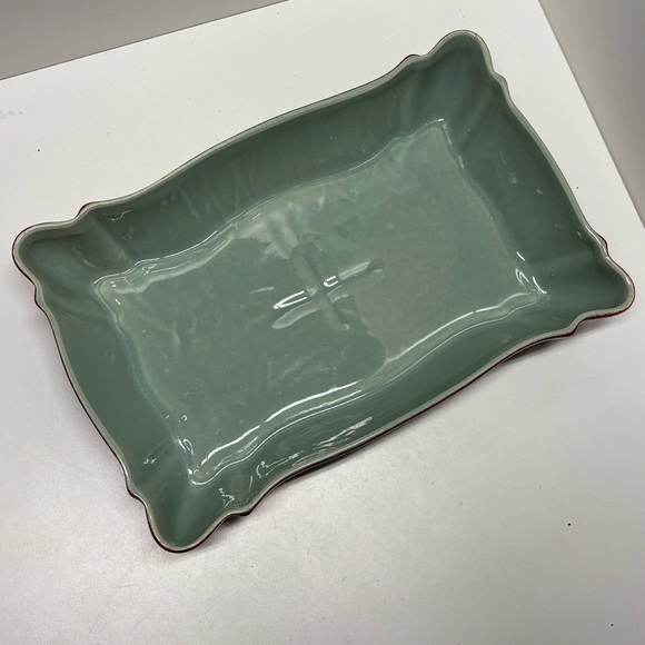 Beautiful vintage Beauceware glazed red and turquoise rectangular planter - Picture 3 of 8